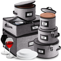 Conteneurs de rangement de vaisselle avec diviseurs conteneurs de rangement de vaisselle et de verrerie sac de rangement de verre à vin à coque dure 6 pièces