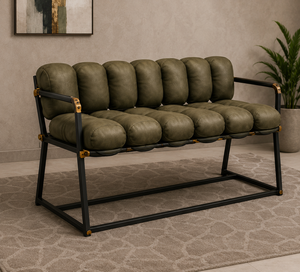 Banc rembourré industriel avec assise capitonnée et structure métallique pour salon, chambre, entrée, restaurant et sièges commerciaux - Product Image 1