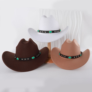 Sombrero Vaquero de Moda para Mujer, Estilo Fedora con Cinturón Turquesa, Protección Solar y Contra el Viento, M56-58cm, Poliéster, Primavera 2025 - Product Image 3