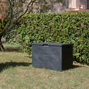Boîte de rangement en plastique effet bois Woody 160 litres, grande, anthracite foncé, polyvalente pour une utilisation intérieure et extérieure - Product Image 5