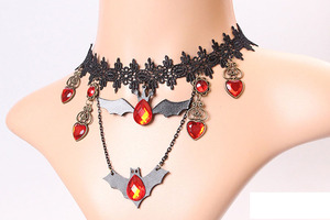 Collier en dentelle blanche, bijou Vintage chauve-souris <span class=keywords><strong>noir</strong></span> en <span class=keywords><strong>diamant</strong></span>, ornement d'halloween, vente en gros - Product Image 2