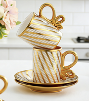Ensemble de tasses à café de luxe 90MI, nouveau design, 6 pièces, noir et or marbré, en céramique, avec logo personnalisé, tasses à café et soucoupes avec coffret cadeau