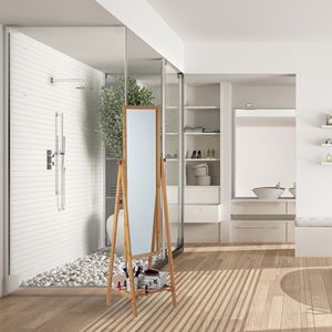<span class=keywords><strong>Miroir</strong></span> sur <span class=keywords><strong>pied</strong></span> rectangulaire de grande taille en bambou de haute qualité avec étagère de rangement intégrée - Product Image 6