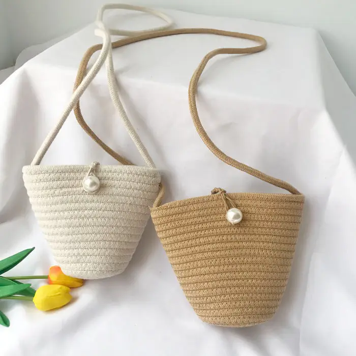 Wholesale Mini Women Handbags Straw Woven Pearl Small Cute Messenger Bag One Strap Shoulder Bag