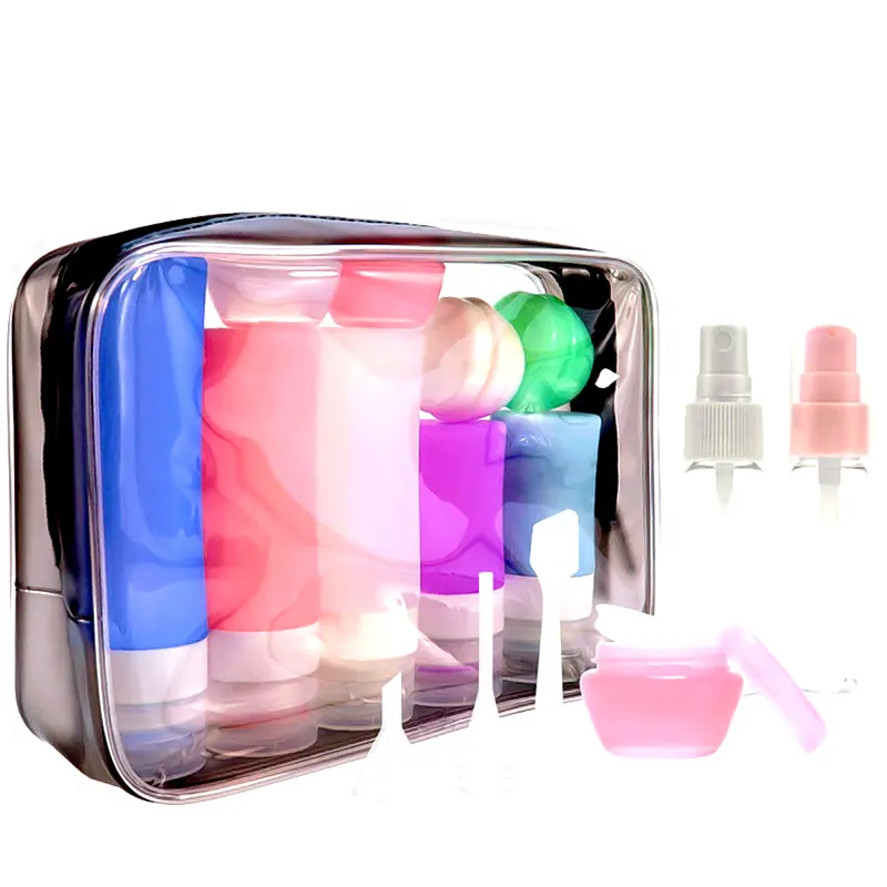 Portable silicone presser cosmétique lotion shampooing tubes voyage taille toilette shampooing bouteille conteneurs ensemble pour voyage avec sac