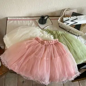 2024 Nova saia de tule verde para bebês meninas bebês de 1 a 6 anos saia tutu bege rosa