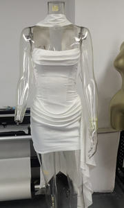 BH1681 Elegante <span class=keywords><strong>Vestido</strong></span> <span class=keywords><strong>Corto</strong></span> Blanco sin Tirantes <span class=keywords><strong>de</strong></span> Satén con Cierre <span class=keywords><strong>de</strong></span> Cremallera sin Mangas para Uso Diario - Product Image 6