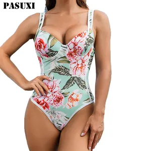 PASUXI kustom wanita kualitas tinggi satu potong dicetak langsing baju renang Bikini seksi berongga Bodysuit pakaian renang