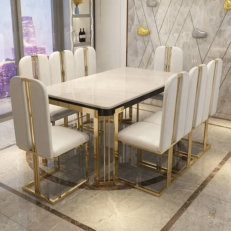 Yeni ev lüks İtalyan Minimalist Modern basit dikdörtgen yemek masası İskandinav mermer yemek masası ve sandalye kombinasyonu
