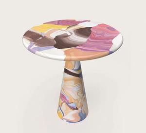 Table d'appoint avec peinture à l'huile en PRF peint à la main de conception fractale moderne Table à manger ovale élégante et créative Meubles pour villa stable - Product Image 1