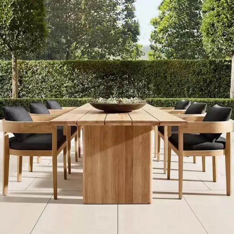 Orangefurn perabot Taman bahan alami, persegi panjang atau bulat besar mewah jati set makan luar ruangan