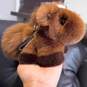 Haute qualité en gros luxe réel Rex lapin fourrure cheval en peluche porte-clés pendentif personnalisé chevaux en peluche jouets en peluche pour cadeau - Product Image 5