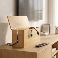 Boîte de rangement pour câbles en bambou pour bureau à domicile, grande boîte de gestion des câbles avec couvercle pour cordons et multiprises