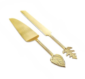 Metal Cake Server & Knife Set With Leaf Handle For Wedding Party Restaurant Home Hotel Gifting Purpose at Wholesale Price - Product Image 1