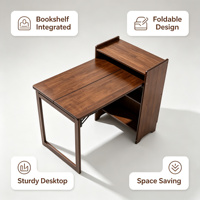 Bureau d'écriture pliable peu encombrant avec étagère latérale, table d'étude robuste en bois pour dortoir, chambre à coucher, salon
