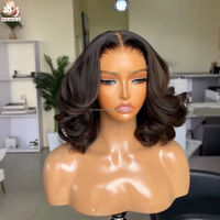 Peluca Corta Ondulada sin Pegamento con Ondas Sueltas, Peluca Frontal de Encaje HD 5x5 Pre-Arrancada, Peluca Bob Rizada con Cabello Humano Virgen 100% Brasileño