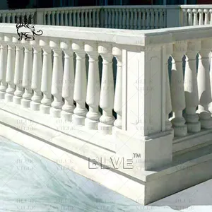 BLVE luar ruangan Villa dekoratif batu ukir tangga desain pilar putih marmer pegangan tangga pagar