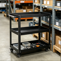 Chariot à outils à 3 niveaux en acier inoxydable robuste, chariot de rangement roulant pour atelier, OEM/OBM, capacité de charge de 300 kg pour garage de réparation automobile