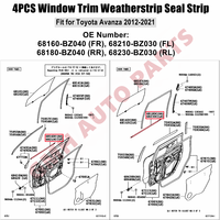 Pour Toyota Avanza F650 2012-2021 : Joint de moulure de porte vitrée, bande extérieure en caoutchouc, joint d'étanchéité de fenêtre (pièce d'origine) #   68160BZ040 68210BZ030