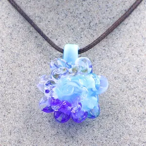 New Arrival Murano Lampwork Handmade Art Glass Flower Pendant Necklace