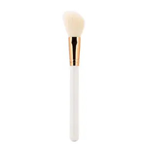 Rose Gold Angled Natural Goat Bristles Blush Contour Brush Hypoallergenic for Powder Foundation Face Use with Wooden Handle