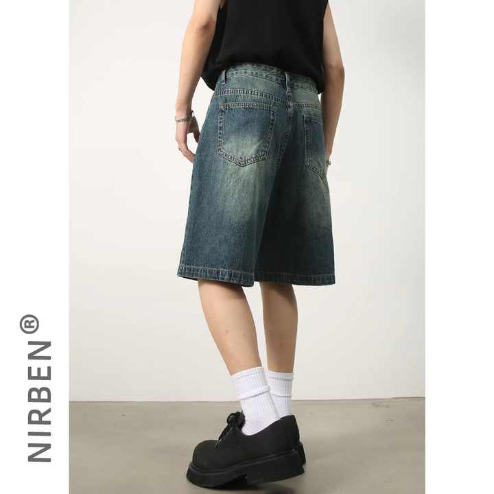 Nirben Denim | New Denim Shorts for Men's Summer Ins Trend Capris Loose and Versatile Casual Pants