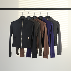 Veste de sport <span class=keywords><strong>Lulu</strong></span> personnalisée avec logo pour femme, haut court de yoga à manches longues avec trous pour les pouces, col montant, vêtement de sport actif - Product Image 2