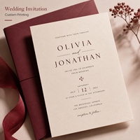 Invitation de mariage personnalisée minimaliste bordeaux et beige, impression typographique élégante avec noms et date personnalisés