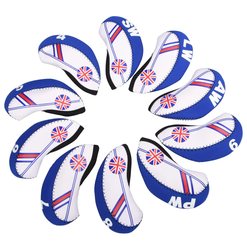 Factory Price 10 Pcs/Set Printed Patterns Golf Club Head cover UK Flag Golf Iron Covers