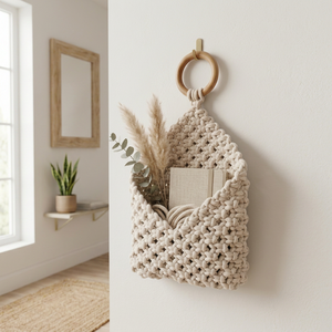 Handmade Rattan Macrame Wall Hanging Storage Pocket Boohoo Tassel Wall <b>Decor</b> for Home Entryway Bedroom - Product Image 1