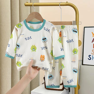 Nouveauté été Vêtements d'intérieur pour enfants Garçons et Filles, Ensemble en coton côtelé coréen léger et respirant, Pyjama bébé fin - Product Image 2