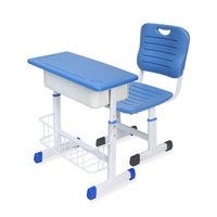Bureau et chaise en acier pour étudiants, design moderne et écologique, bleu, hauteur réglable, pour la maison, le bureau et la salle de classe