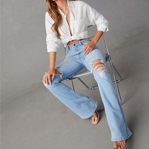 Pantalones Vaqueros de Mujer de Cintura Alta y Pierna Ancha, Diseño Ajustado y Transpirable para Primavera/Verano, Estilo Desgastado con Agujeros - Product Image 3