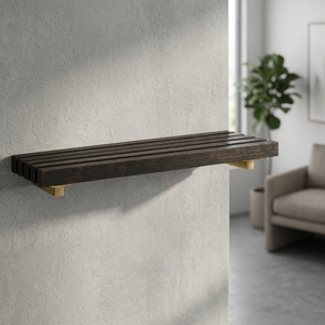 Aqdus Saleem Charred Mango Wood Standing <b>Shelf</b> Iron <b>Brackets</b> | Minimalist Storage Design <b>Black</b>/Red for Living Room | Kyoto - Product Image 2