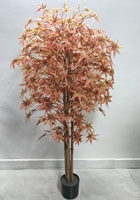 Künstlicher Ahorn-Baum im Topf mit Herbstlichen Orange-Rot-Gelben Ahornblättern, Kunstpflanze für Innenräume, Wohnzimmer, Hotel und Heimdekoration