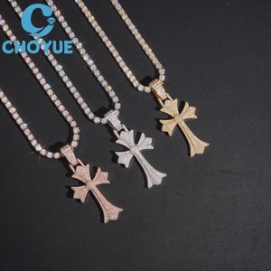 Iced Out Moissanite Cross <b>Pendant</b> Necklace 18K <b>Gold</b> Plated <b>Solid</b> 925 Silver Hiphop Unisex Charms Fine Jewelry - Product Image 1