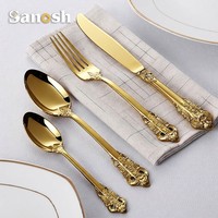 Ensemble de couverts SANOSH de style royal de luxe 18/8 en acier inoxydable, ensemble de couverts vintage dorés pour mariage, restaurant