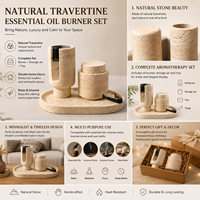 Ensemble de brûleurs d'arômes et porte-bougies en travertin fait main, pierre naturelle, décoration de spa à domicile, collection cadeau