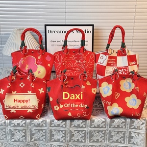 Bolso de mano a rayas de diseño exclusivo para bodas, festivo, de poliéster, con estampado navideño y de Año Nuevo, con asa doble. - Product Image 5