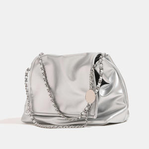 批发时尚奢华名牌设计师大号银色Pu皮革肩包手提袋女包 - Product Image 5