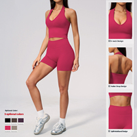 Conjunto Deportivo de 2 Piezas para Mujer, Top Halter con Tirantes, Leggings de Cintura Alta, Ropa de Yoga y Fitness, Elástica en 4 Direcciones