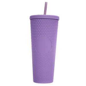 Bicchiere in Plastica a Doppia Parete da 24oz con Coperchio e Cannuccia, Tumbler da Viaggio Opaco con Finitura Rigata - Product Image 5