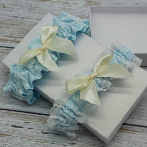 Ensemble de jarretelles de mariage en ruban de satin bleu clair avec nœud en dentelle <span class=keywords><strong>ivoire</strong></span> pour la décoration de la jambe, jarretelles élégantes - Product Image 4