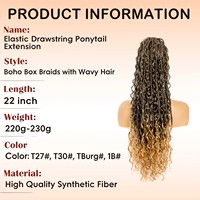 Amygirl Tresses Bohèmes Queue de Cheval à Cordon en Fibre Haute Température pour Femme, 22 Pouces, Clip Cheveux Bohème, Noir Naturel/Ombre, Usage Quotidien
