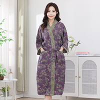 Peignoir en flanelle de coton pur double gaze personnalisé de haute qualité, ensemble pyjama d'été pour jeunes mariés, manches longues, longueur genou