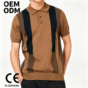Suéter de Punto para Hombre, Manga Corta, Personalizado al por Mayor, Mezcla de Algodón y Lino de Alta Calidad, Cuello Polo, Jacquard a <span class=keywords><strong>Rayas</strong></span> - Product Image 1