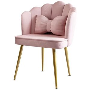 Chaise de salle à manger moderne en velours rose, chaise de coiffeuse avec dossier coquille et coussin à nœuds, tabouret de coiffeuse pour chambre de filles, appartement, hôtel - Product Image 1