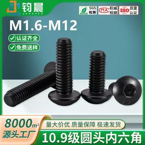Black Round Head <b>Socket</b> Cap <b>Screws</b> M1.6 M12 Class 10.9 Carbon Steel Metric Standard Thread - Product Image 5