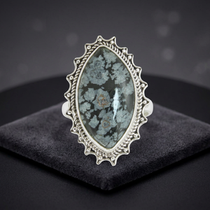 Bague en obsidienne flocon de neige sertie de pierres précieuses, en argent sterling 925, faite à la main, personnalisable, pour fiançailles, mariage, fête - Product Image 2