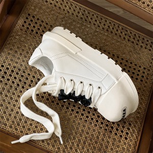 <b>Canvas</b> sneakers men couple Chunky Platform Sneakers White <b>Round</b> Toe Lace-Up Thick Sole Rubber Out sole All Seasons PU texture - Product Image 2